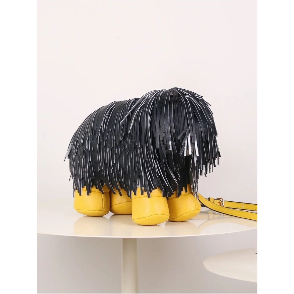 Unique Fringe Dog Crossbody Bag in Black and Yellow
